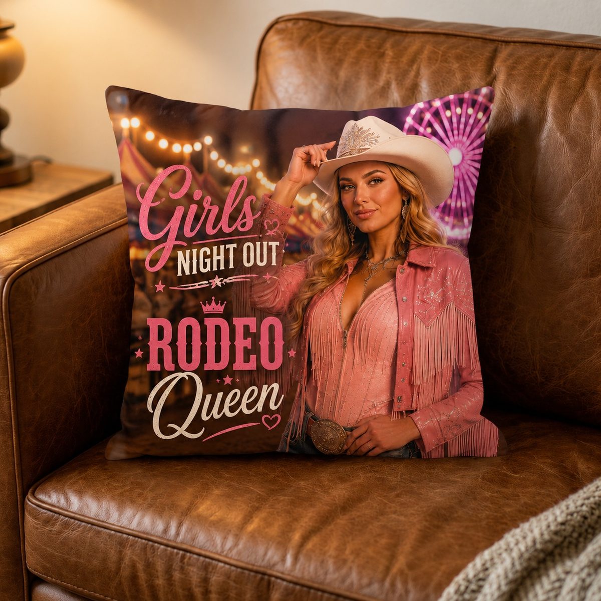 AI cowboy pillow mockup โ Rodeo Queen style